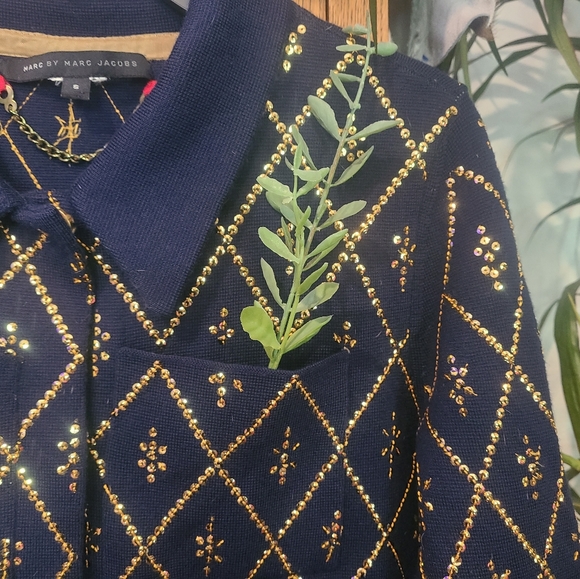 Marc by Marc Jacobs Gold Sequin Navy Button Jacket - Picture 3 of 9